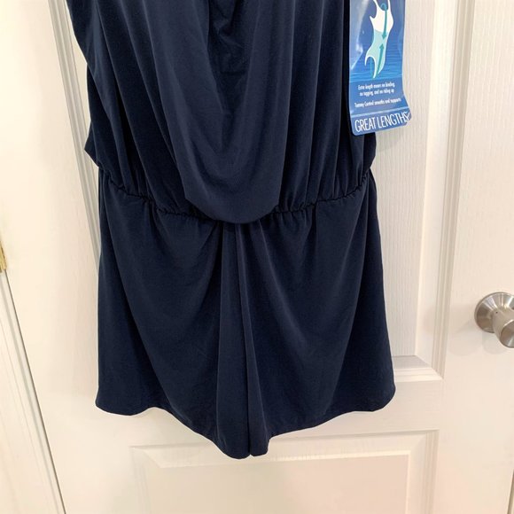 Great Lengths Blouson Romper Swimsuit Tummy Control Long Torso Navy Blue Size 20 - Picture 7 of 9